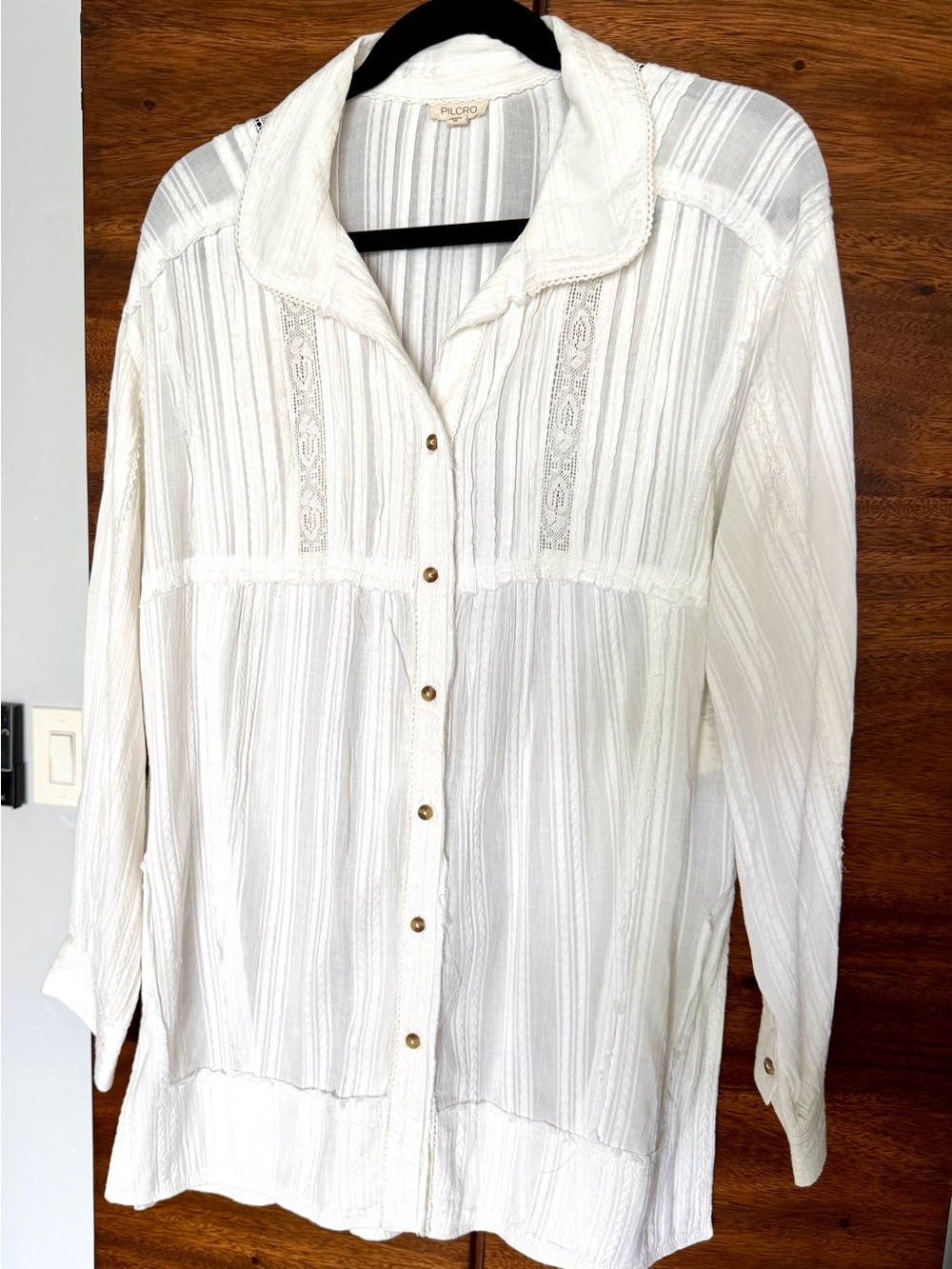 Pilcro White Boho Blouse with Lace Panels